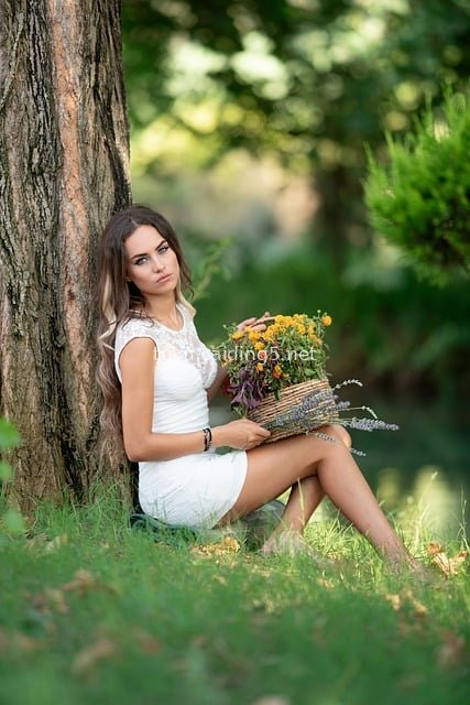 Fashion Portrait of Beautiful Woman on Outdoor Lawn (Professional Retouching)