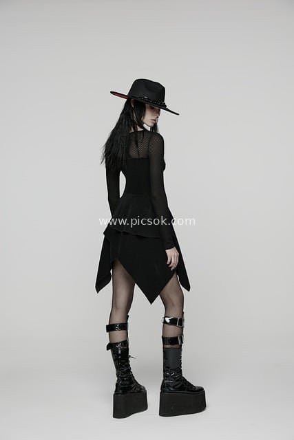 Dark Gothic Punk Outfit: Platform Boots & Asymmetric Skirt Fashion Look