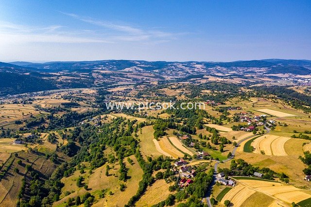 Aerial View of Summer Pastoral Hill Villages in Turiec, Slovakia