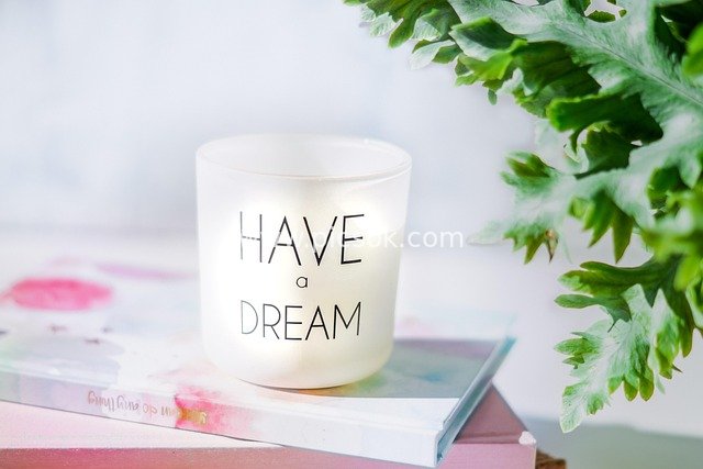 Inspirational Candle with Text, Fresh Desk Notebook Stack Material