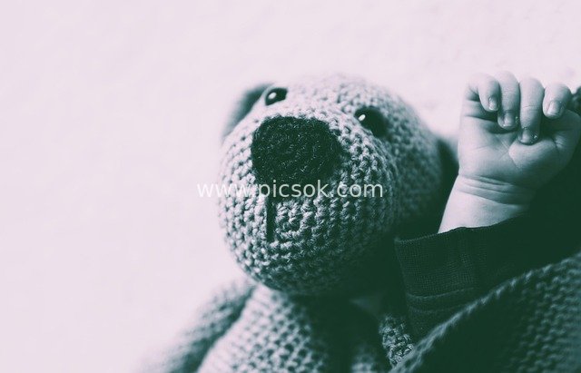 Newborn's Tiny Hand Holding a Teddy Bear: A Heartwarming Newborn Blessing Moment