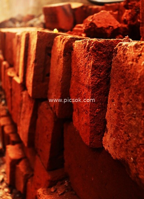 Close-up of Architectural Texture from Stacked Red Bricks - Brick Wall Material