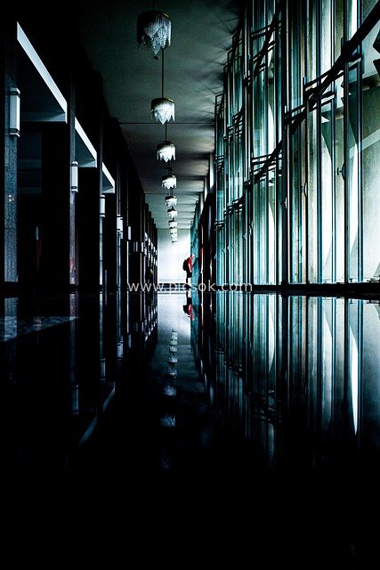 Mysterious Corridor at Saigon Independence Palace: Architectural Art Ambiance from Light & Shadow Reflections