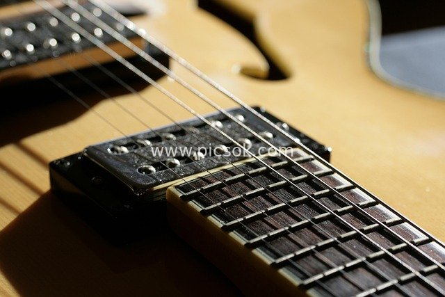 电吉他指板特写 爵士蓝调乐器结构细节