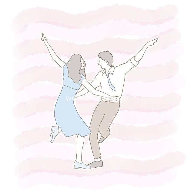Hand-drawn Illustration of a Romantic Couple Dancing, Capturing Happy Intimacy