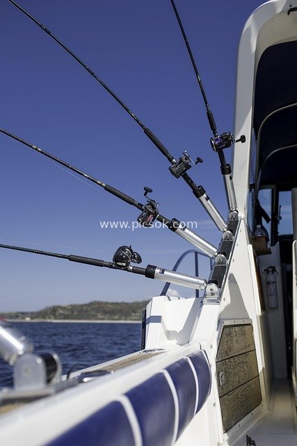 Professional Fishing Gear on a Sea Fishing Boat: Summer Marine Leisure Fishing Scene