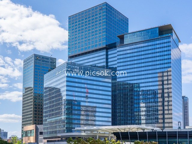 Landscape of Modern Glass Skyscraper Complex in Osaka