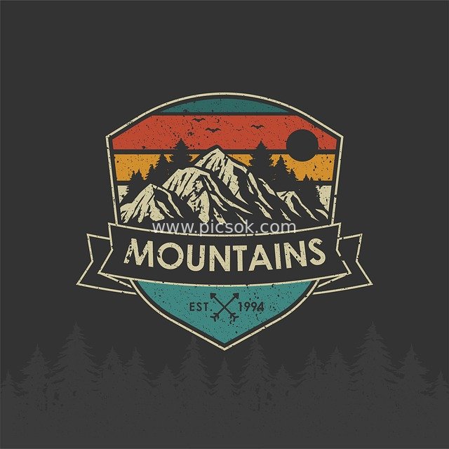 复古山脉徽章 户外探险自然风景标志设计