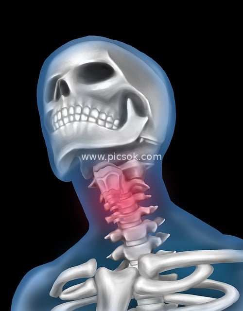 Medical Illustration of Neck Pain: Skeletal Diagram for Cervical Spine Issues