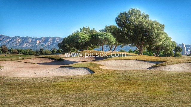 golf course, benidorm, spain, landscape, bunker, golf, play golf, sand, background
