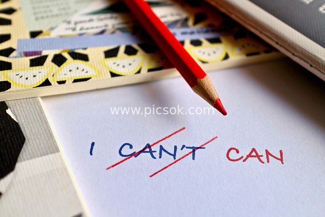 Motivational Handwriting: Self-Motivation Material with 'I CAN'T' Crossed Out