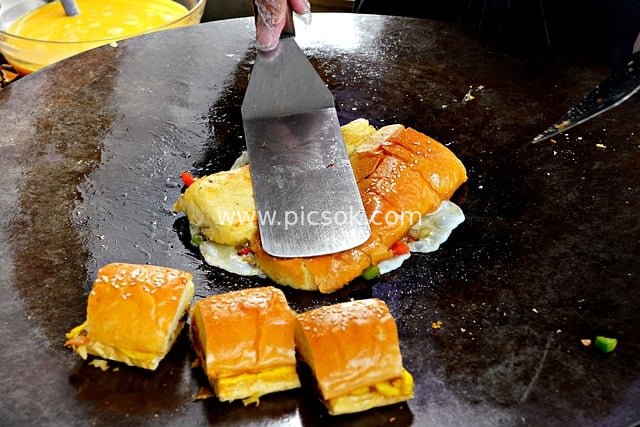 街头现做鸡蛋夹面包 自制新鲜美味早餐