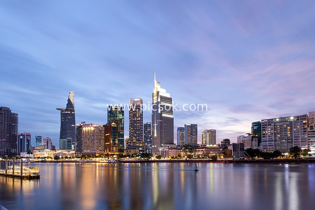 Ho Chi Minh City, Vietnam Twilight Skyline & Bitexco Financial Tower Urban Landscape