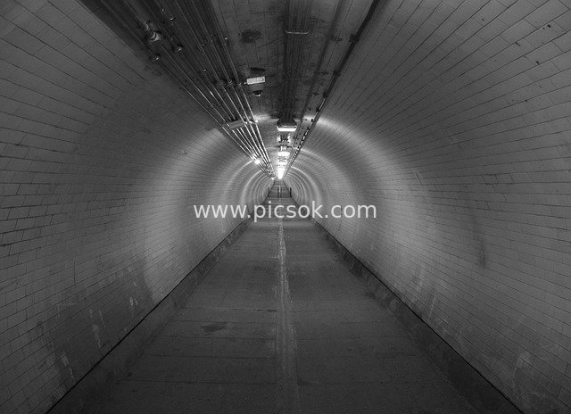 Black and White Image of the Greenwich Foot Tunnel in London