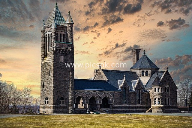 纽约特洛伊 Gardner Earl礼拜堂 历史建筑黄昏景