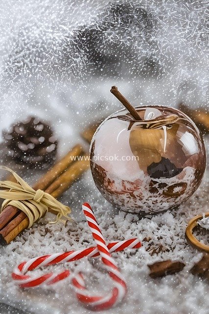 圣诞雪景装饰：肉桂苹果糖果节日氛围