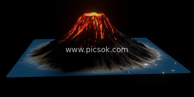 3D渲染火山喷发场景 熔岩岩浆地质奇观素材