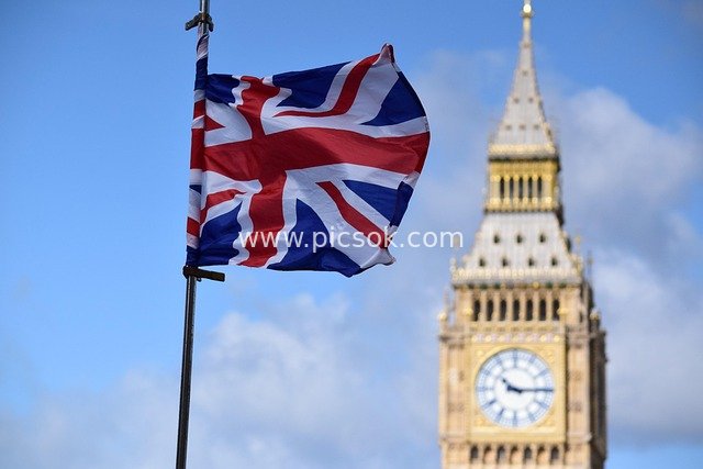 Iconic London Cityscape Featuring Big Ben and the Union Jack