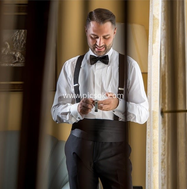 优雅男士正式礼服穿搭 奢华室内场景图