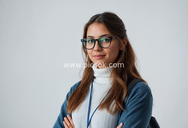 Portrait of a Young Female Student - Educational & Knowledge-Themed Character Material