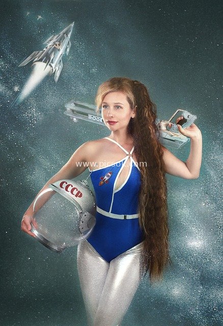 Soviet Retro-Futuristic Space Girl Creative Photography with CCCP Helmet