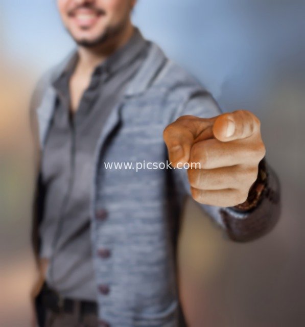 Man Pointing Finger at Camera: Interactive Choice & Direction Scene