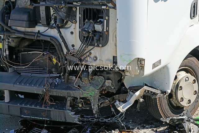 Close-Up Details of a Real-Shot Truck Frontal Crash Test Accident Scene