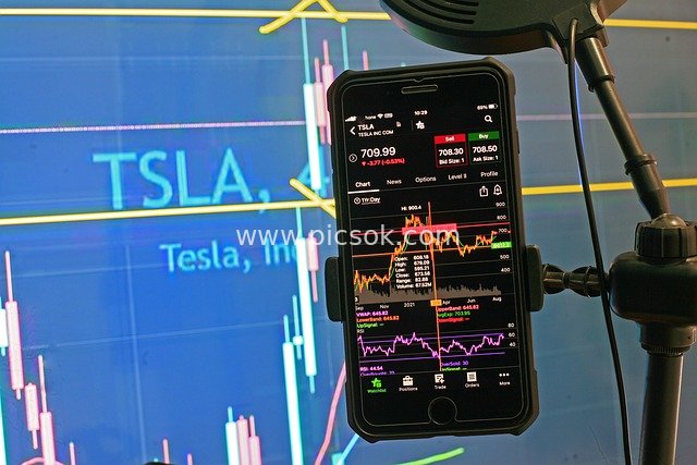 Tesla Stock Mobile Trading & Financial Chart Analysis Scene