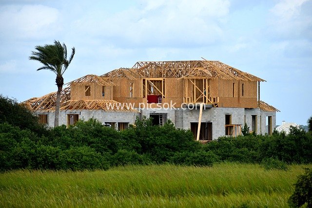 Real Scene of Construction of New Wooden Frame Residential Home