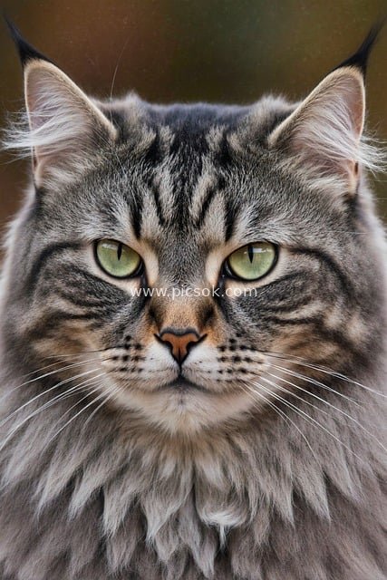 Close-Up of a Majestic Gray Tabby Longhair Cat with Green Eyes