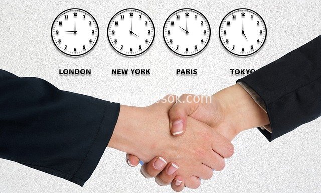 Business Handshake & Cross-Time Zone Collaboration: Global Clocks Witness Partnership