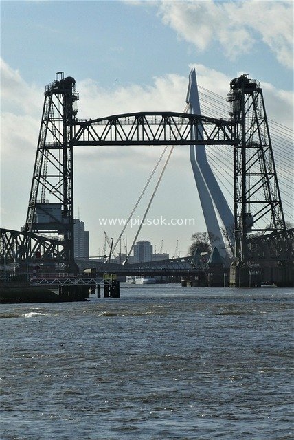 鹿特丹升降桥 河流与城市天际线景观