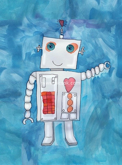 Cute Robot in Children’s Watercolor Painting – Playful Creative Artwork