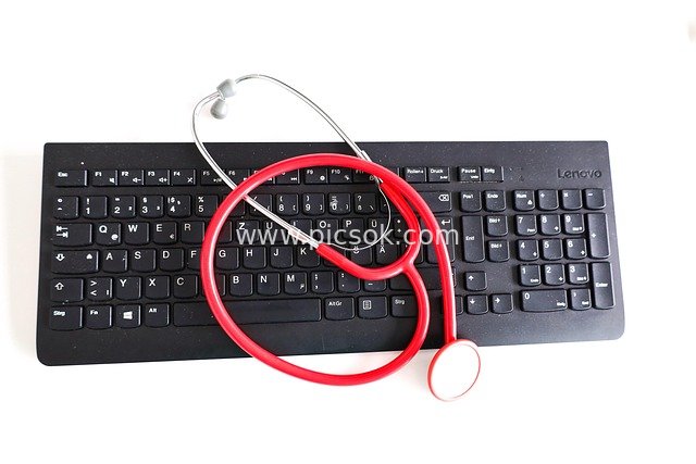 Telemedicine Scene: Creative Image of Stethoscope and Lenovo Keyboard