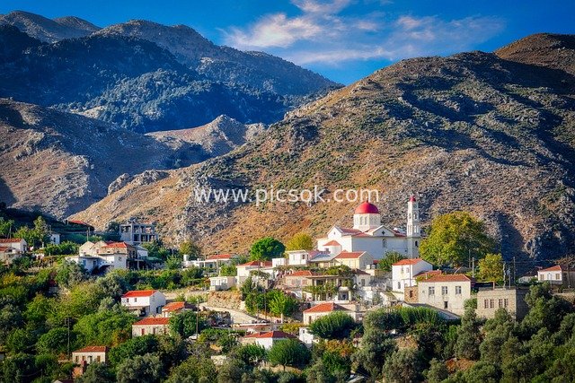 Charming Scenery of a Mountain Town in Crete, Greece