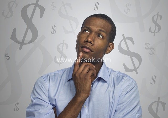 Businessman Thinking About Financial Matters with Dollar Sign Background