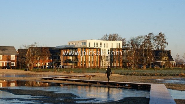 Hikers and Trails in a Dutch Nature Reserve on a Winter Morning
