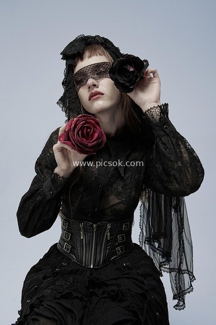 Gothic Dark Rose Lace Corset Women's Fashion Portrait