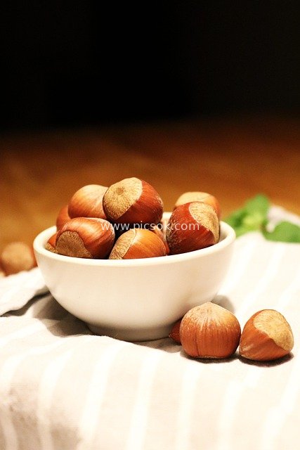 Fresh Hazelnuts in a White Bowl - Healthy Nut Snack Food Image Material
