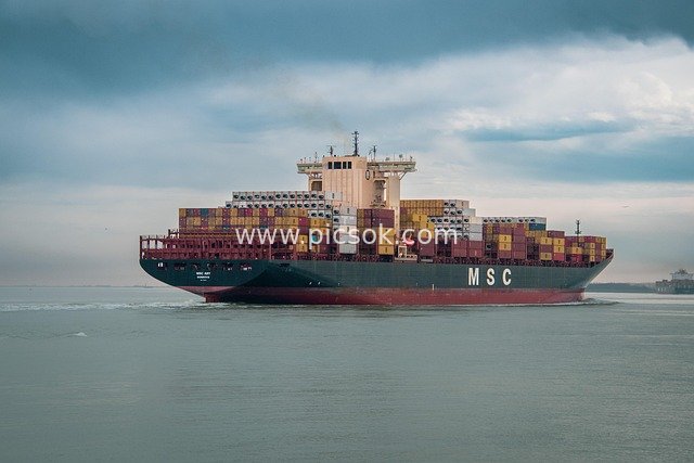 MSC Container Ship Sailing at Sea: Large Maritime Transport Vessel
