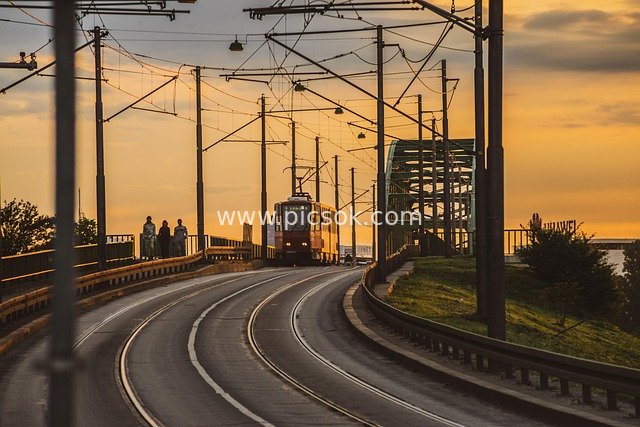 Tram Scene at Dusk on Sava Bridge, Belgrade
