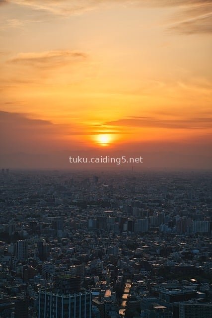 Panoramic View of Tokyo Sunset in Japan: Skyscrapers and Evening Glow
