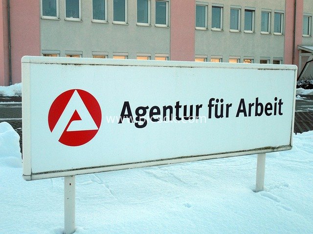 Actual Shot of German Employment Office Sign in Winter Snow