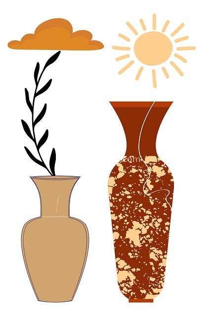 简约花瓶植物太阳装饰画 波西米亚自然美学插画