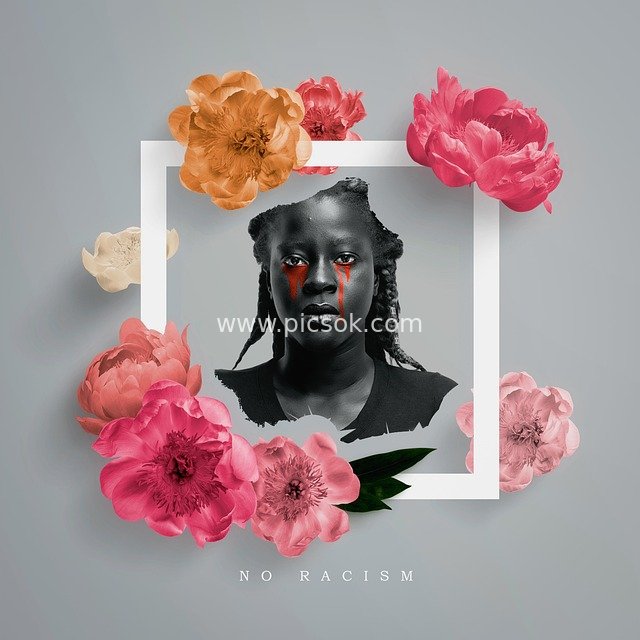 Creative Design of Flower Portrait of a Black Woman Against Racism