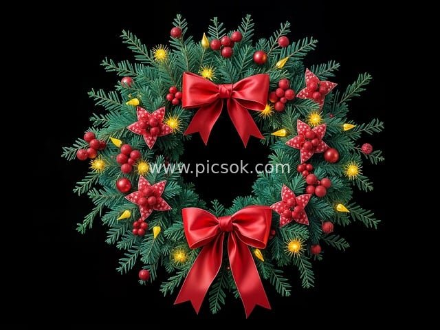 精美红色蝴蝶结圣诞花环节日装饰素材