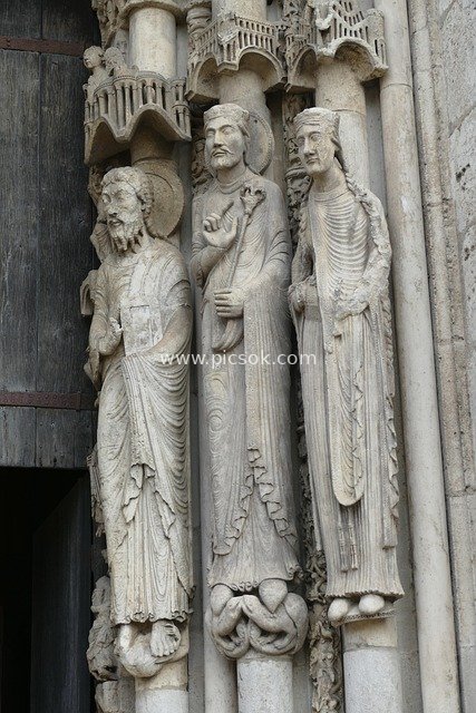Close-Up of Religious Sculpture Art at Chartres Cathedral, France