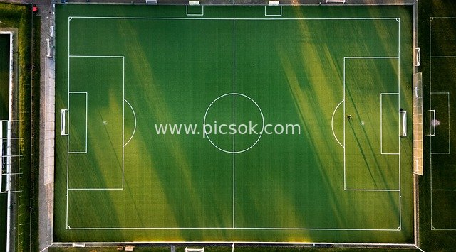 Aerial View of a Green Standard Football Field | Aerial Footage Material for Football Venues