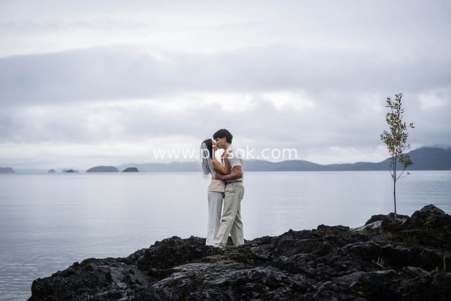 Romantic Couple Embracing by the Lake – Natural Outdoor Love Portrait