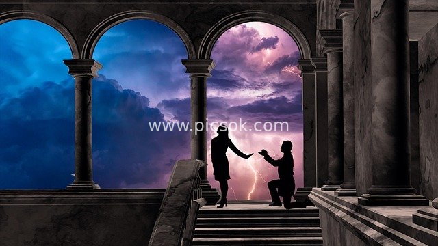 Silhouette of Archway Under Dusk Lightning: Romantic Scene of Proposal Rejection